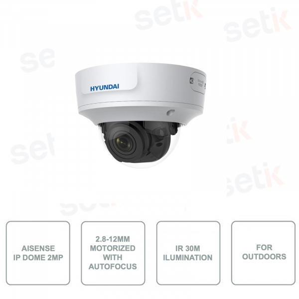 HYUNDAI - HYU-665 - AIsense 2MP IP Dome-Kamera - IR-Beleuchtung bis zu 30 m - 2,8-12 mm Motorobjektiv mit Autofokus