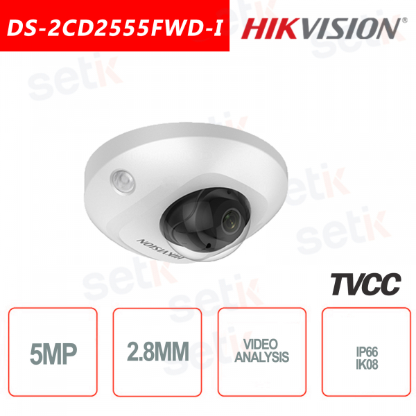 Hikvision IP-Kamera PoE 5,0 MP IR H.265 + Mini-Dome-Kamera 5 MP WDR IK08