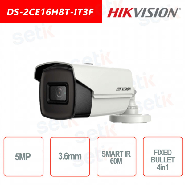 Caméra Bullet Fixe Hikvision 5MP 4in1 - IR 60M - ICR