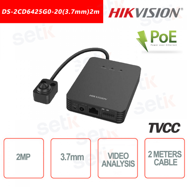 Hikvision camera with 2MP ~ 3.7mm external lens. Face detection video analysis - 2 meter cable