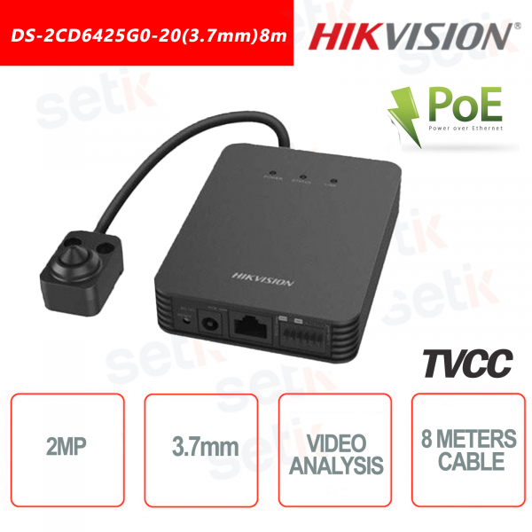 Hikvision-Kamera mit 2 MP 3,7 mm Lochblende Externe Linse Videoanalyse Gesichtserkennung - 8 Meter Kabel
