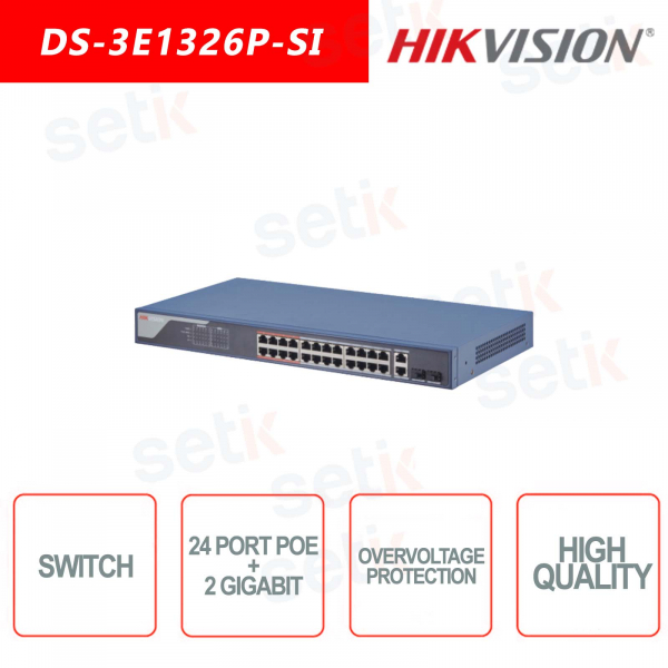 Switch Fast Ethernet Hikvision 24 porte PoE+2 Gigabit
