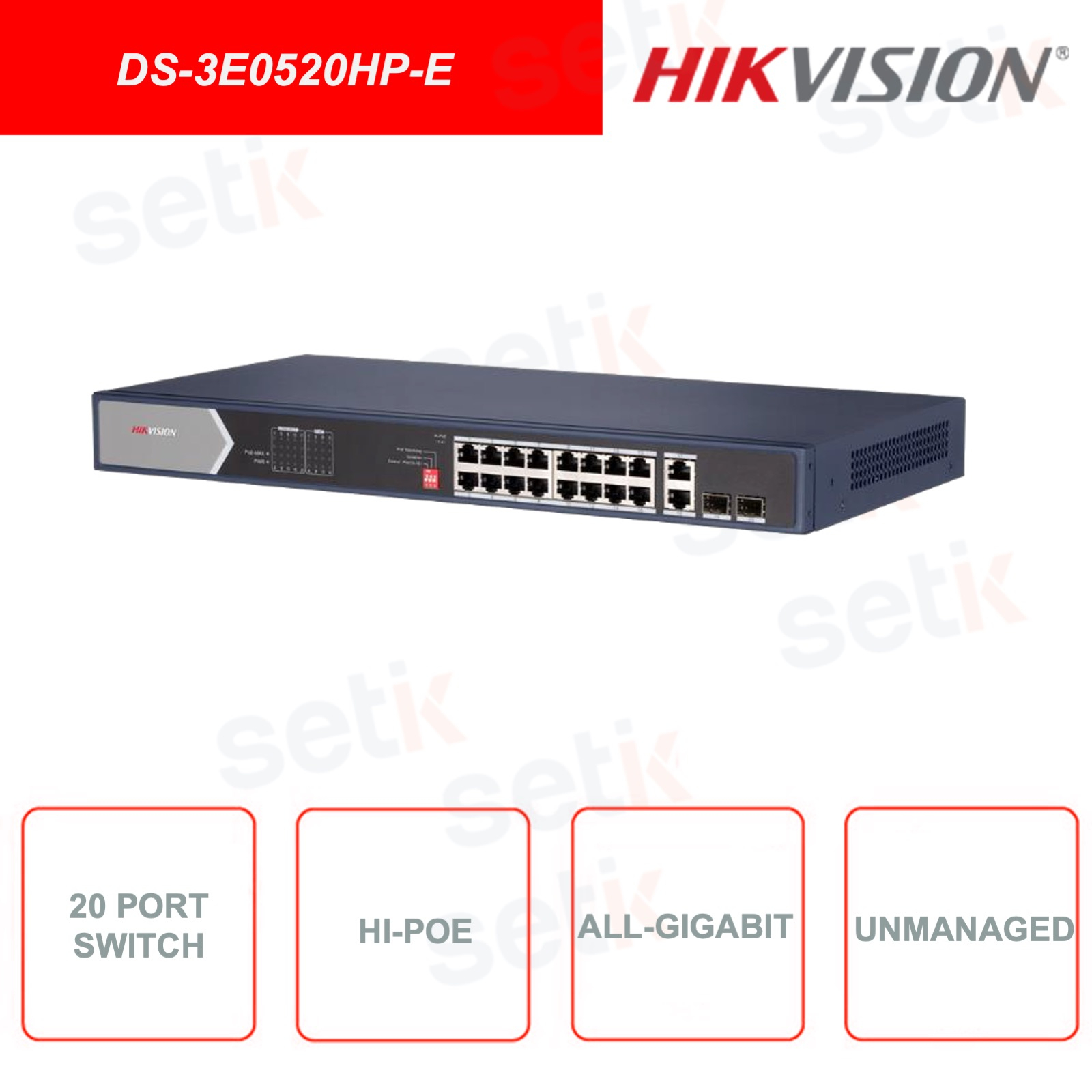 Switch mạng 16 cổng PoE , hỗ trợ HiPOE DS-3E0520HP-E