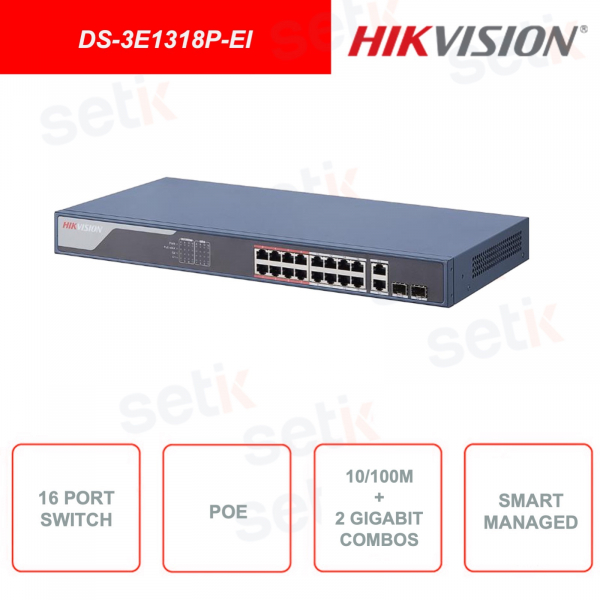 DS-3E1318P-EI - HIKVISION - Switch di rete - Gestionabile - 16 Porte 100M - PoE - 2 Gigabit Combos