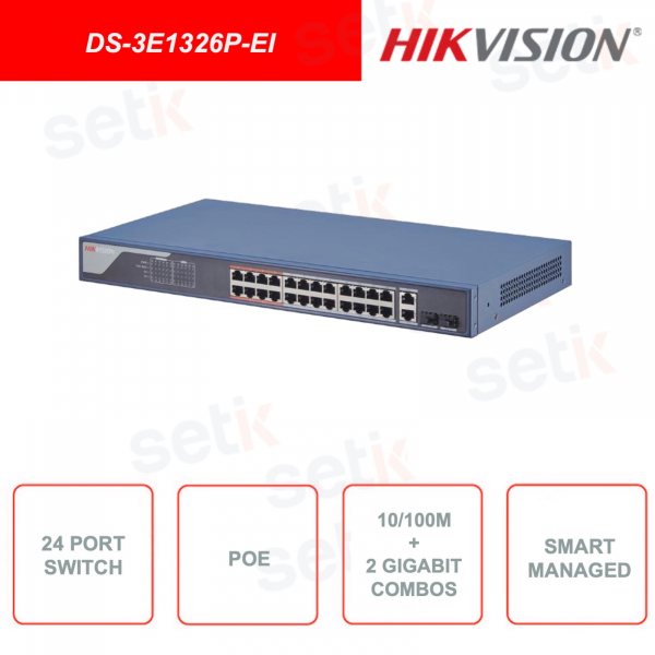 DS-3E1326P-EI - HIKVISION - Commutateur réseau PoE administrable - 24 ports - Combo 2 Gigabit