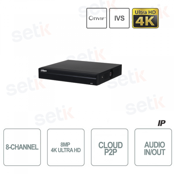 NVR IP a 8 Canali 4K H.265 fino a 8MP 1HDD Audio - IVS - Serie Lite Dahua
