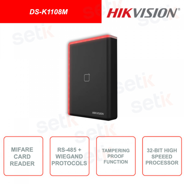 DS-K1108M - Hikvision - Expansion Module - Mifare Card Reader - 13.56Mhz - RS485 - Wiegand