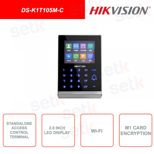DS-K1T105M-C - HIKVISION - Terminal de contrôle d'accès - Avec caméra - Écran 2,8 pouces - WiFi - Lecteur de carte Mifare