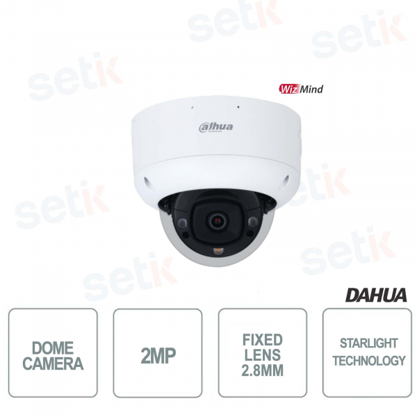 Caméra Dôme Dahua - WizMind - Objectif Fixe 2.8mm - 2MP - Starlight