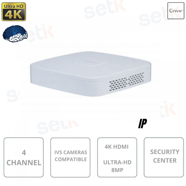 Enregistreur NVR IP 4K HDMI IVS 4 canaux pour caméras de surveillance - DAHUA - NVR4104-4KS2 / L