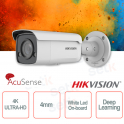 Telecamera IP PoE esterna Bullet 4K Ultra HD Professionale 4mm ColorVu Hikvision AcuSense White Led Deep Learning