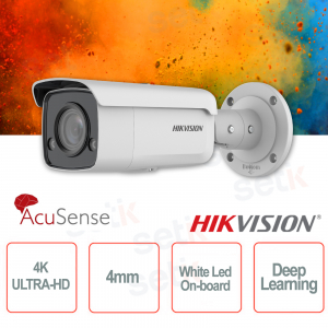 Outdoor PoE IP Camera Bullet 4K Ultra HD Professional 4mm ColorVu Hikvision AcuSense White Led Deep Learning
