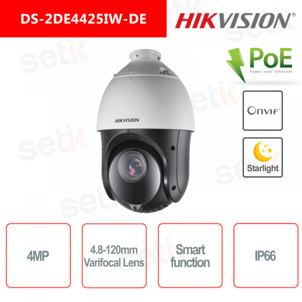 Caméra Speed Dome Hikvision 4MP 4.8-120mm Darkfighter Onvif PoE ir