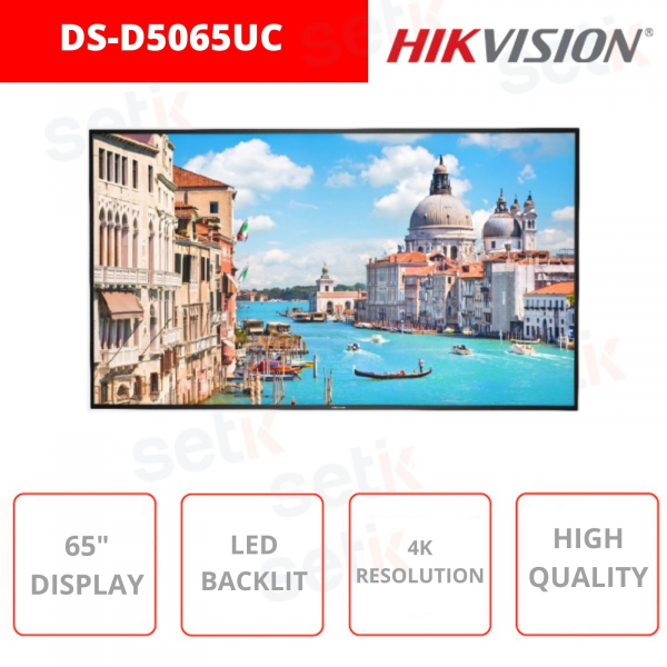 Monitor HIKVISION 4K HDMI con retroiluminación LED de 65 pulgadas - DS-D5065UC - Adecuado para videovigilancia