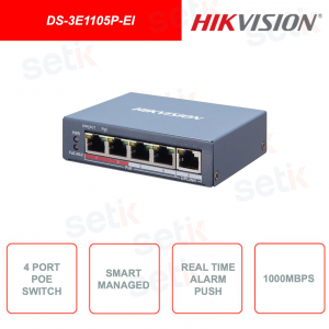 DS-3E1105P-EI - HIKVISION - Switch di rete - 4 Porte PoE - 1 Porta RJ45 - Protezione antifulmine 6KV