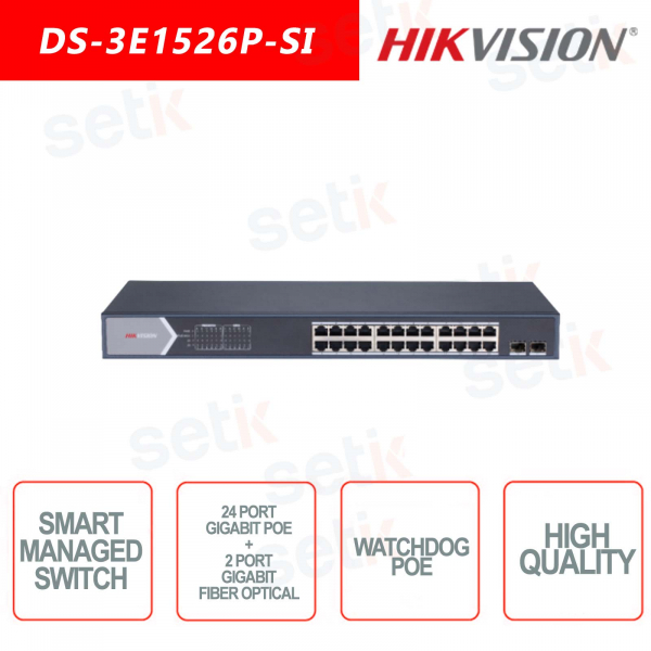Switch Intelligente Hikvision 24 porte Gigabit PoE+2 Gigabit