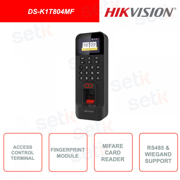 DS-K1T804MF - Hikvision - Terminale per controllo accessi con impronte digitali - Lettore Mifare Card - Keypad - WiFi