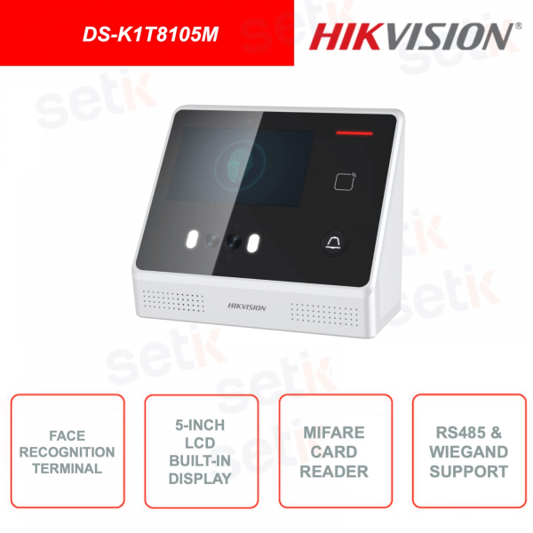 DS-K1T8105M - Terminal de reconnaissance faciale - Lecteur de carte Mifare - Écran 5 pouces intégré - WIFI
