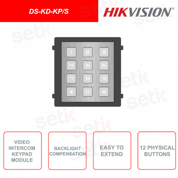 DS-KD-KP / S - Interphone vidéo - Module clavier - Clavier avec 12 touches physiques - 8x DIP Switch - Encastré ou mural