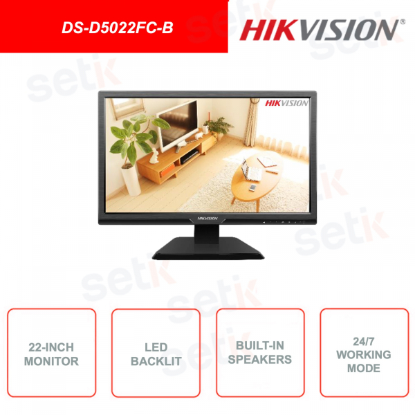 DS-D5022FC-B - Hikvision - 22 pouces - Rétroéclairage LED - 1080p - Avec haut-parleurs - Fonctionnement 24/7