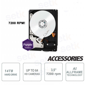 Hard Disk Interno SATA per Videosorveglianza 14TB 7200 rpm Western Digital