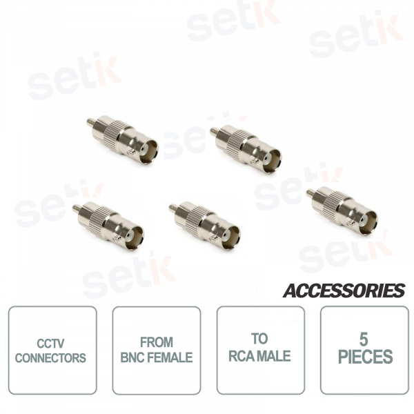 5X BNC Female to RCA Male Connectors for CCTV Audio/Video