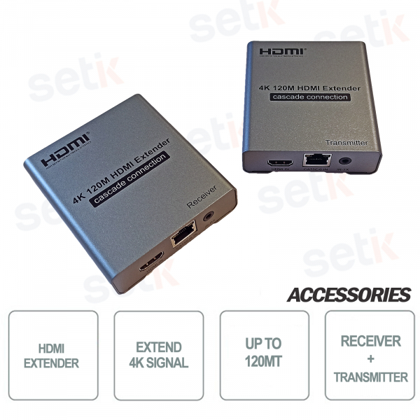 4K HDMI Extender up to 120 meters Receiver+Transmitter Cat.5e/6 Cascade Transmission - Setik