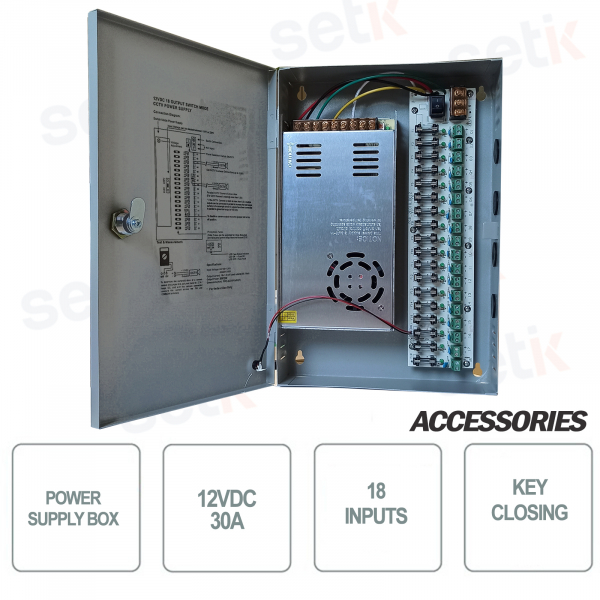 Power Box 12V 30A - 18 Connexions - Setik