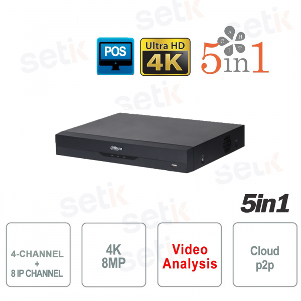 DVR 5in1 H265 4 Kanäle Ultra HD 4K 8MP - 8 IP-Kanäle - Dahua