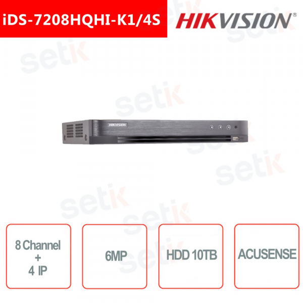 ACUSENSE DVR HIKVISION 8 CANAUX + 4 CANAUX IP 6MP HDD 10TB AUDIO FONCTIONS INTELLIGENTES
