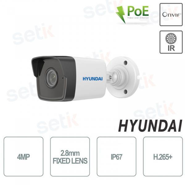 Caméra Bullet IP Hyundai Onvif PoE Extérieure 4MP IP67 2.8mm Smart IR30