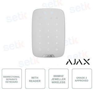 Clavier tactile sans fil Ajax KeyPad Plus Jeweler White : clavier avec authentification sans contact et sécurité avancée
