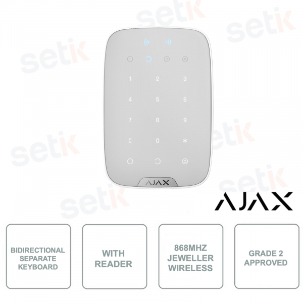 Ajax KeyPad Plus Jeweler White: Wireless Touch Keypad with Contactless Authentication and Advanced Security