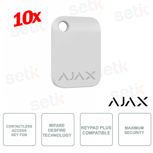 Ajax Tag Bianco 10 Pezzi: Portachiavi Contactless Sicuro con Crittografia DESFire