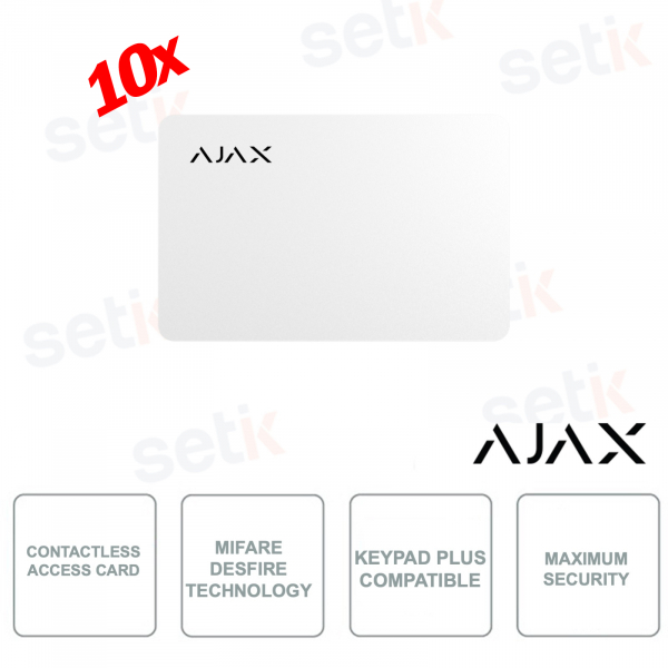 38222.89.WH 10X - AJAX - Scheda di accesso contactless con Tecnologia MIFARE DESFire - Bianca - Pack da 10 pezzi