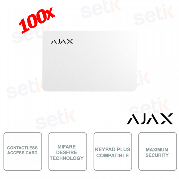 38221.89.WH 100X - AJAX - Scheda di accesso contactless con Tecnologia MIFARE DESFire - Bianca - Pack da 100 pezzi