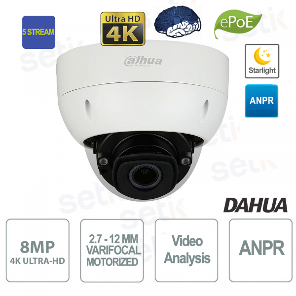 AI Dahua 8MP 4K Motorized PoE IP Camera ANPR Starlight WDR 120dB IR IK10
