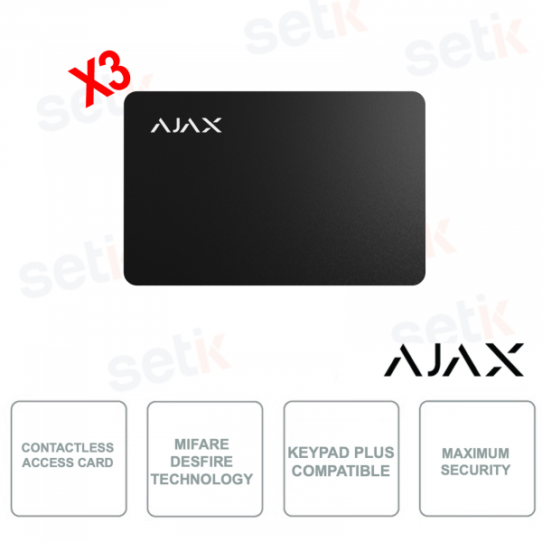 38220.89.BL 3X - AJAX - Tarjeta de acceso sin contacto con tecnología MIFARE DESFire - Negro - Paquete de 3 piezas