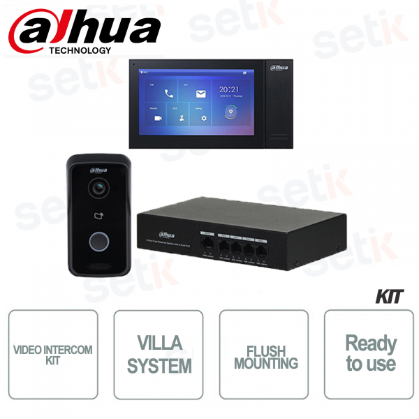 Dahua IP Villa Unterputz-Video-Gegensprechanlage-Kit Interne Station und Video-Gegensprechanlage und PoE-Switch