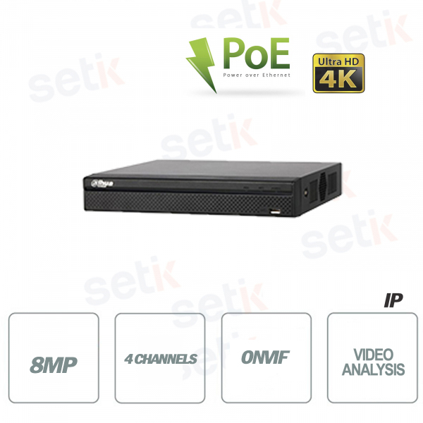 4-Channel IP NVR Onvif PoE H.265 4K Ultra HD - Up to 8 MP - Dahua