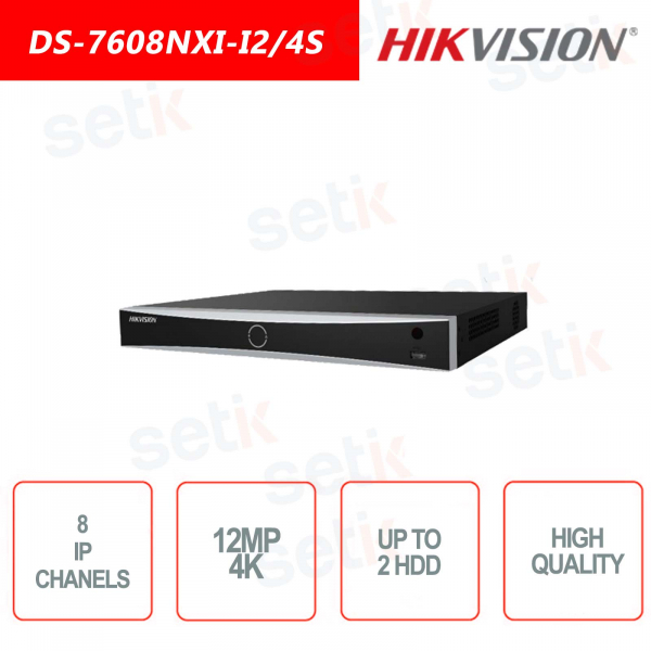 Nvr Hikvision 8 IP channels - 12MP 4k Ultra HD Audio alarm