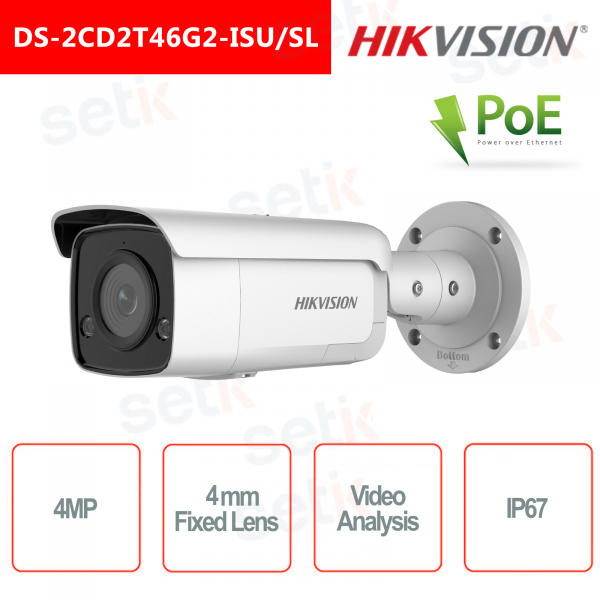 Hikvision Bullet IP Telecamera Poe 4mp AcuSense 4mm IR60 H.265+ Funzioni Intelligenti