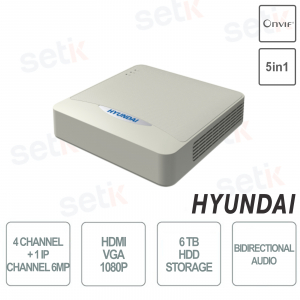 ZVR Hyundai 5in1 4 Canales + 1 Canal IP 6MP hdmi vga 1080P Audio Onvif