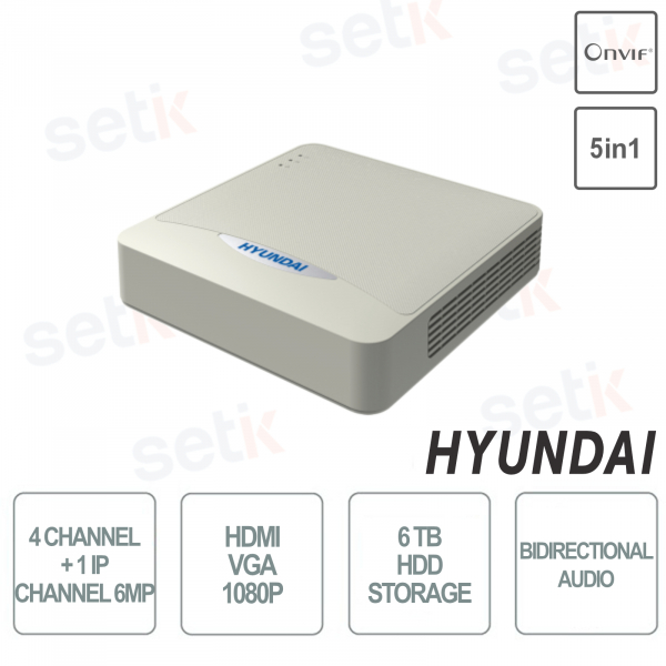 ZVR Hyundai 5in1 4 Kanäle + 1 IP-Kanal 6MP HDMI VGA 1080P Onvif Audio