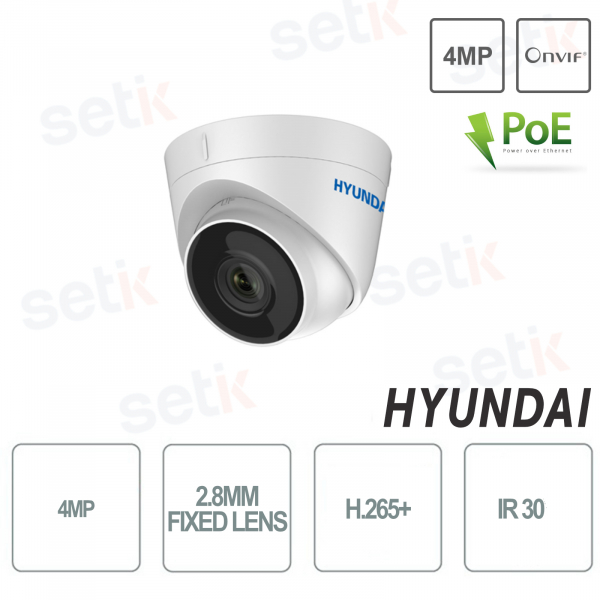 Caméra extérieure Hyundai IP Onvif PoE 4MP dôme IR objectif fixe 2.8mm