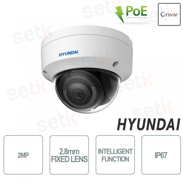 Caméra dôme extérieure Hyundai 2 MP Onvif PoE Fonctions intelligentes IP67 Objectif fixe 2.8mm IR30