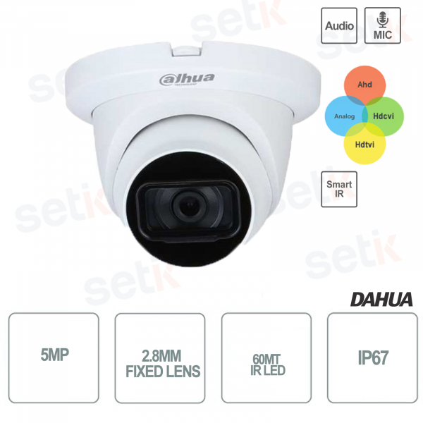 Telecamera Videosorveglianza Dahua 5 MP Ibrida 4in1IR 60 Metri 2.8 mm Audio e microfono