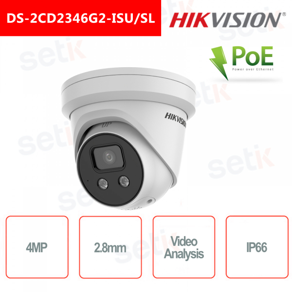Caméra Hikvision Turret IP PoE 4MP Acusense Onvif 2.8mm IR30 H.265 + Fonctions intelligentes