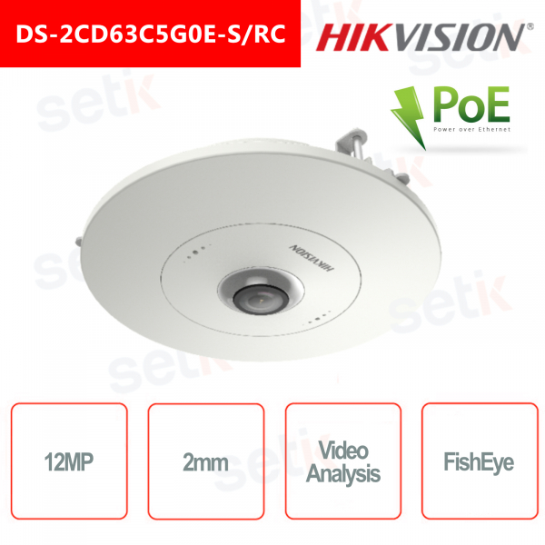 Telecamera Hikvision Fisheye IP PoE 12MP 2mm h.265+ Funzioni Intelligenti