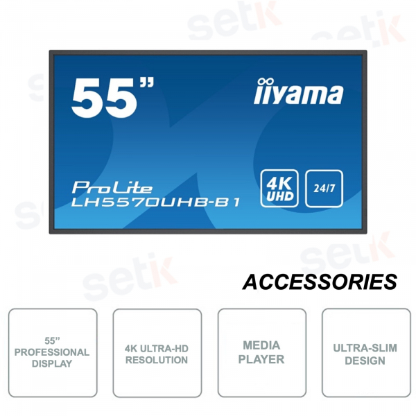 LH5570UHB-B1 - Moniteur IIYAMA professionnel 55 pouces - Résolution 4K Ultra HD - Lecteur multimédia -